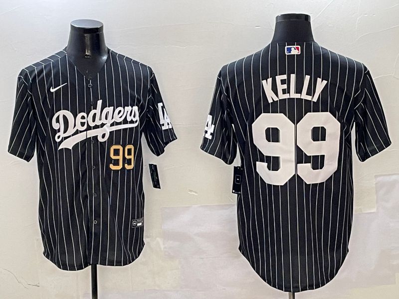 Men Los Angeles Dodgers 99 Kelly Black Stripe Jointly Name 2025 Nike MLB Jersey style 11
